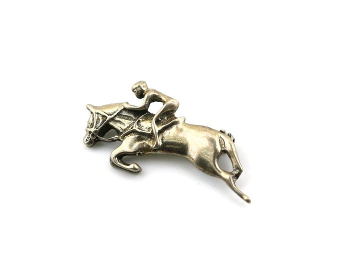 Vintage Beautiful Horse Riding Race Animal Equestrianism Sport Design Brooch Sterling Silver 925 BB 967L