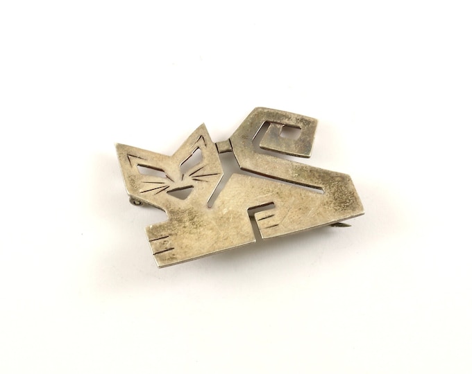 Vintage Cat Kitty Kitten Geometric Design Pin/Brooch 925 Sterling BB 1732