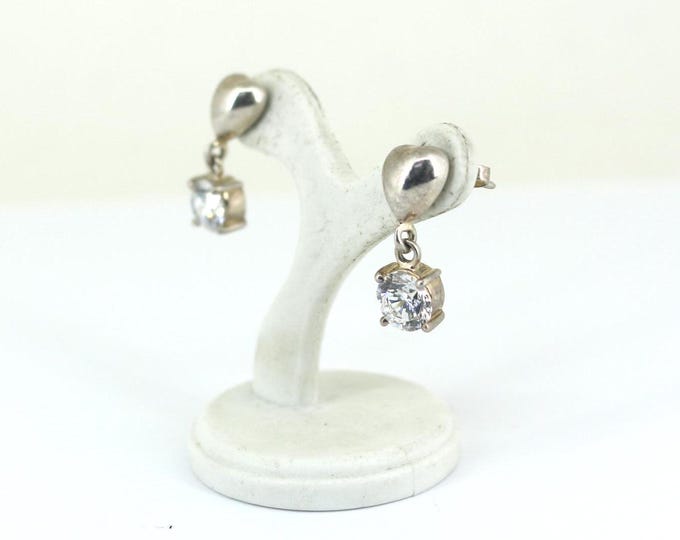Vintage Puffy Heart Shaped Earrings With Shiny White CZ Crystal 925 Sterling Silver ER 1658
