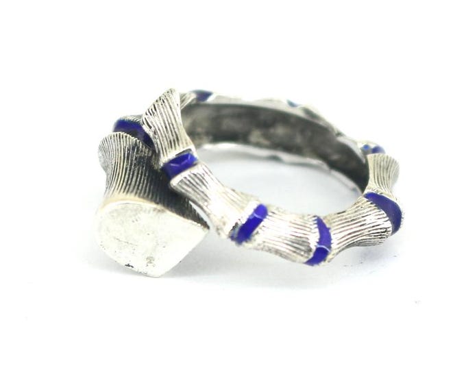 Vintage Elegant Blue Floral Enamel Wrap Around Ring 925 Sterling Silver RG 1804