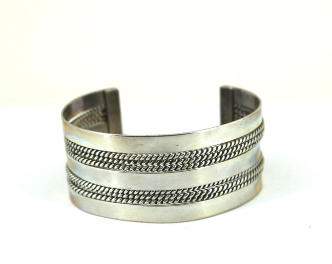 Vintage Mexico Rope Design Cuff Bracelet 925 Sterling Silver BR 218