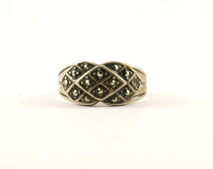 Vintage Rhombus Geometric Marcasite Design Ring 925 Sterling Silver RG 4188