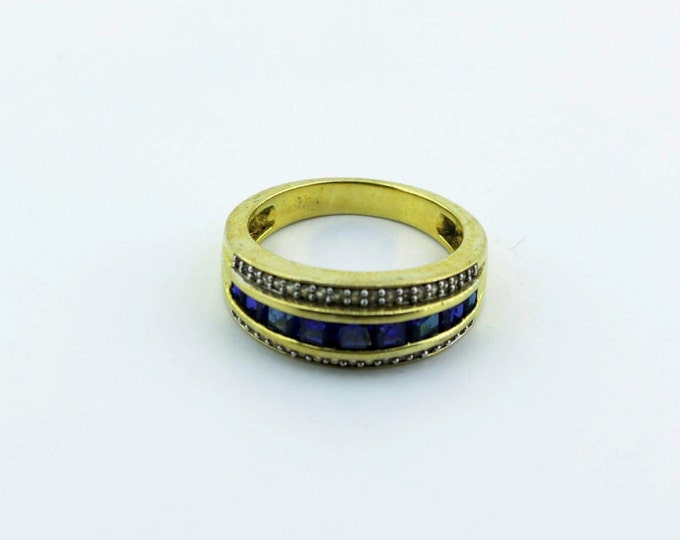 Size 7 Blue & White CZ Design 10k Gold Plated Elegant Statement Ring Sterling 925 Silver RG 816Q