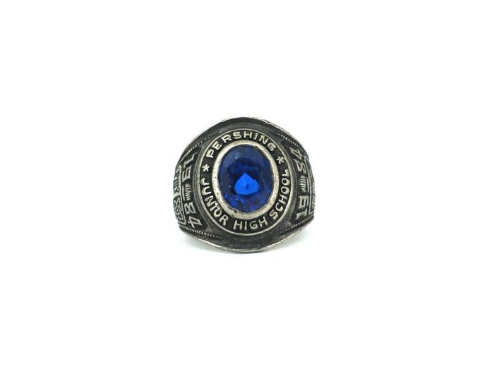 Vintage Pershing Junior High School 1984 Blue Crystal School Ring 925 Sterling RG 4754