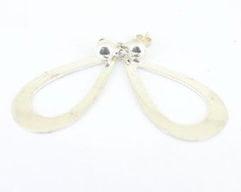 Vintage Shell Teardrop Long Elegant Geometric Design Drop Dangle Earring Sterling 925 ER 942