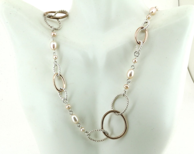 Vintage 22 Inch Natural Pearl Round Twisted Design Beads Beaded  Necklace 925 Sterling Silver NC 1983