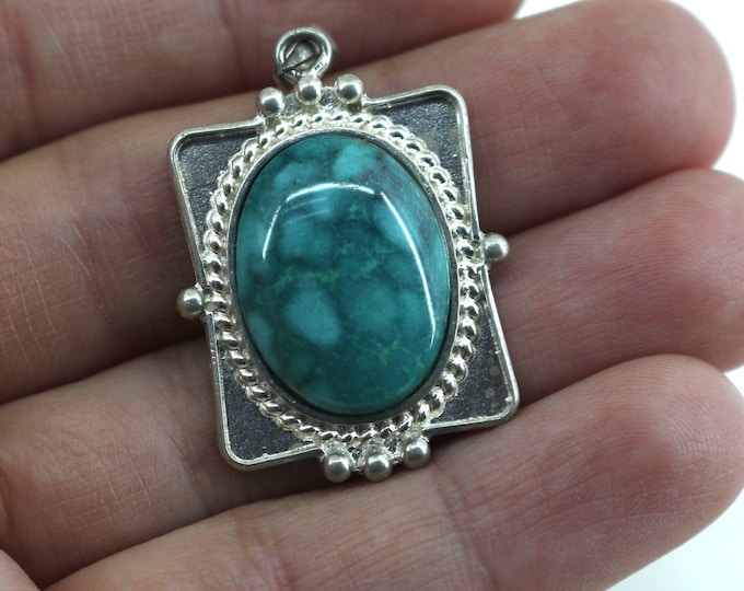 Vintage Oval Turquoise Blue Tone Design Pendant 925 Sterling  PD 2487