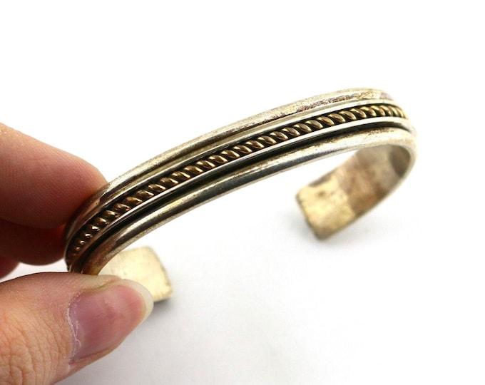 Vintage Tom Hawk 12K Yellow Gold Filled Braided Navajo Design Cuff Bracelet 925 Sterling Silver BR 308J
