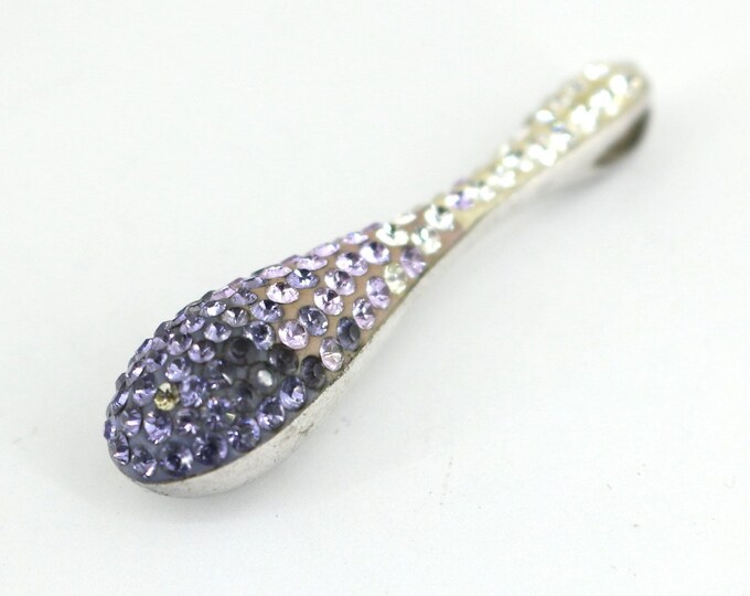 Vintage Shiny Q-tip Style White Purple Crystals CZ Design Pendant 925 Sterling Silver PD 2169
