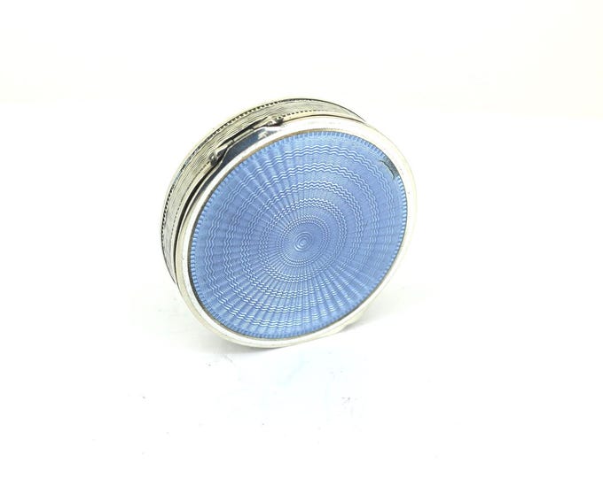 Shiny Sky Blue Enamel Round Shape Jewelry Box Silver OT 415