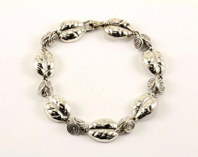 Vintage Floral Design Link Bracelet Sterling Br 1028(123759778170)