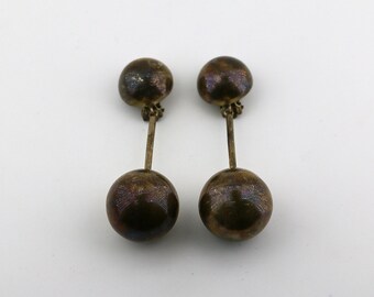 Vintage Mexico Big Long Round Bead Beaded Bubbles Design Clip On Earrings Sterling 925 ER 79