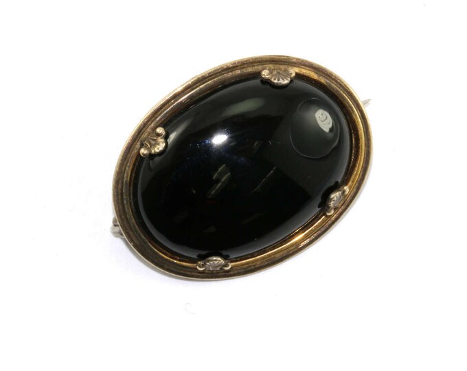 Vintage Symmetalic 12k Gold & Silver Oval Onyx Pin/Brooch  BB 704-E