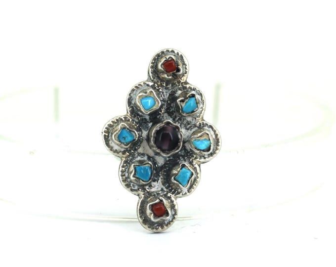 Vintage Mexico Large Turquoise & Coral Design Statement  Ring 925 Sterling Silver RG 4532