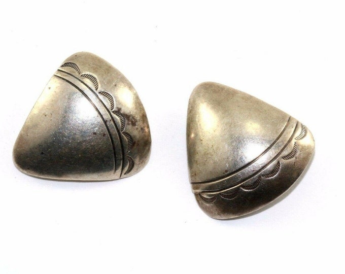 Southwestern Navajo Triangle Etched Design Clip On Earrings 925 Sterling Er 97