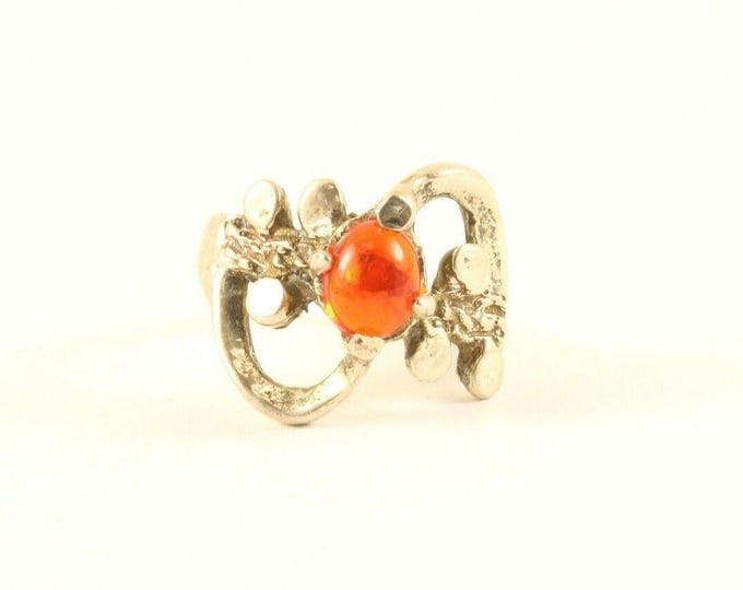Vintage Red Stone Modern Floral Design Ring 925 Sterling Silver RG 3835