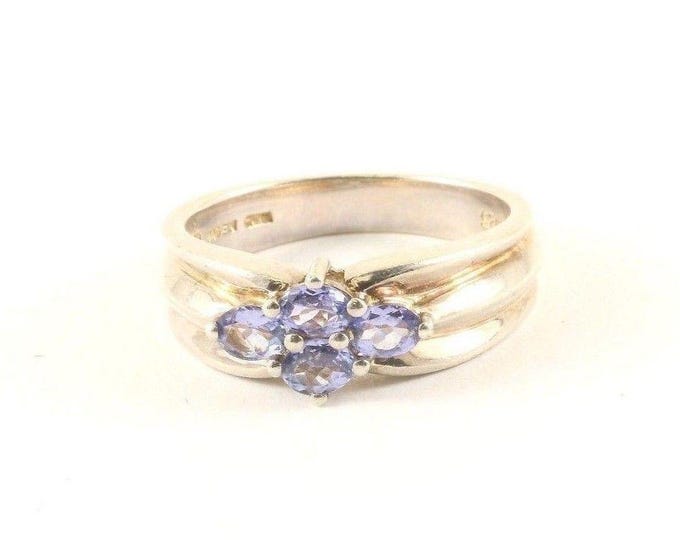 Vintage Silver Purple Crystal Flower Shape Design Ring 925 Sterling RG 3950
