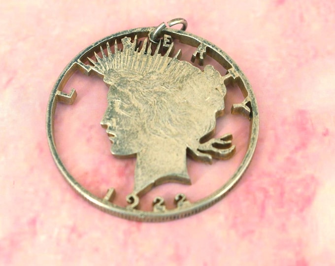 Vintage 1922 Silver Peace Dollar Custom Cut Out Pendant 925 Sterling PD 1172
