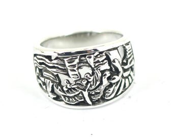 Vintage Sterling Silver Palm Tree Band Ring Size 6.75 RG 4595