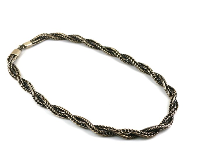 Vintage 17 Inch Thick Wheat Chain Design Necklace 925 Sterling NC 445E