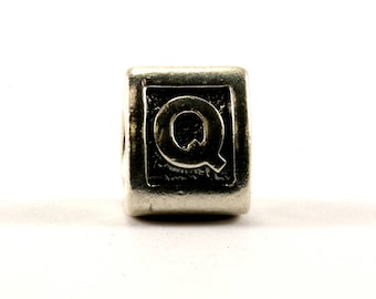 Vintage Pandora Alphabet Initial “Q” Charm Block Bead For European Bracelet Sterling Silver CH 99-E