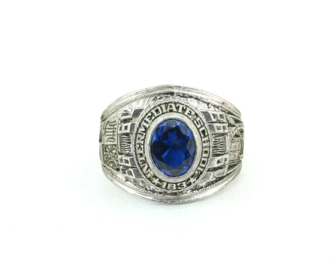 Vintage 1993 Intermediate School 183 School Ring Blue Gemstone Size 9.5 RG 676