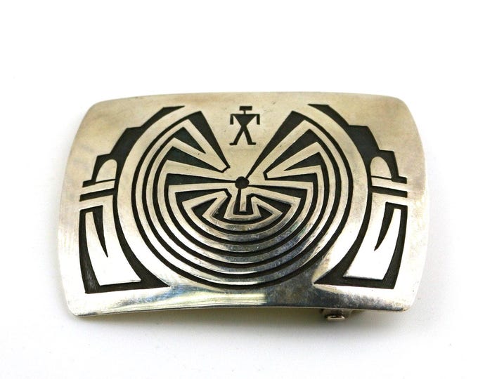 Vintage Beautiful Large Dennis Ramone San Felipe Navajo Ethnic Tribal Design Belt Buckle 925 Sterling OT 360