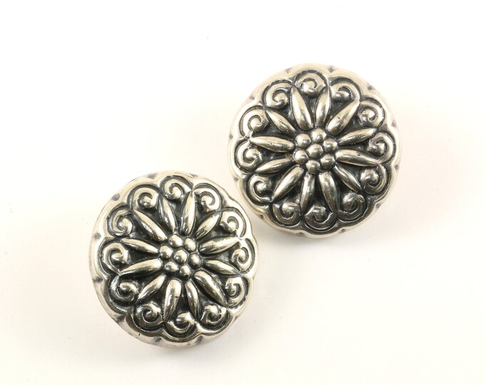 Vintage Large Flower Scroll Design Clip On Earrings Sterling Silver ER 773