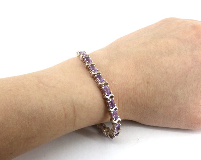 Vintage 7 In Lavander Cz Tennis Bracelet Sterling Br 1212