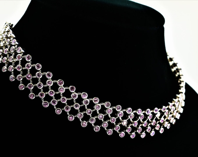 Vintage Beads Beaded CZ Inlay Necklace 925 Sterling Silver NC 791