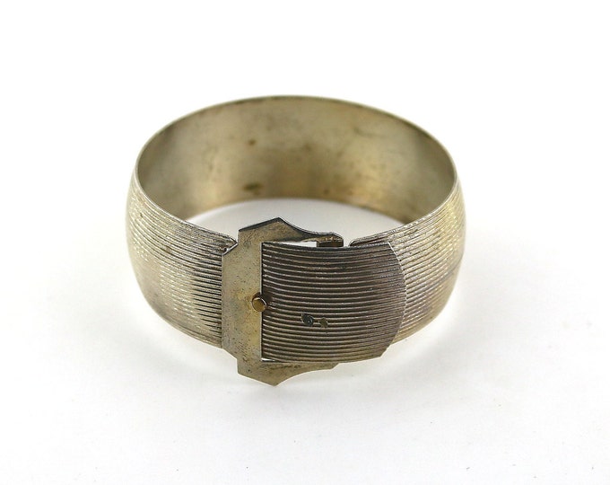 Vintage Plain Simple Belt Buckle Design Bangle Bracelet 925 Sterling Silver BR 267