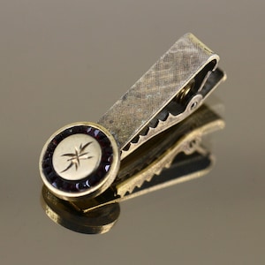 Vintage PRK Signed Shiny Crystals CZ Gold Plated Design Bar Tie Clip 925 Sterling Silver OT 334
