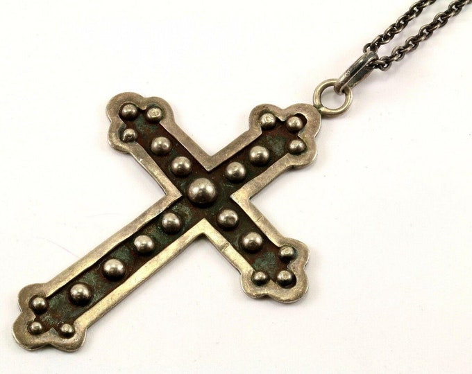 Vintage Mexico Beaded Cross Design Necklace 925 Sterling Nc 1228(123765813463)