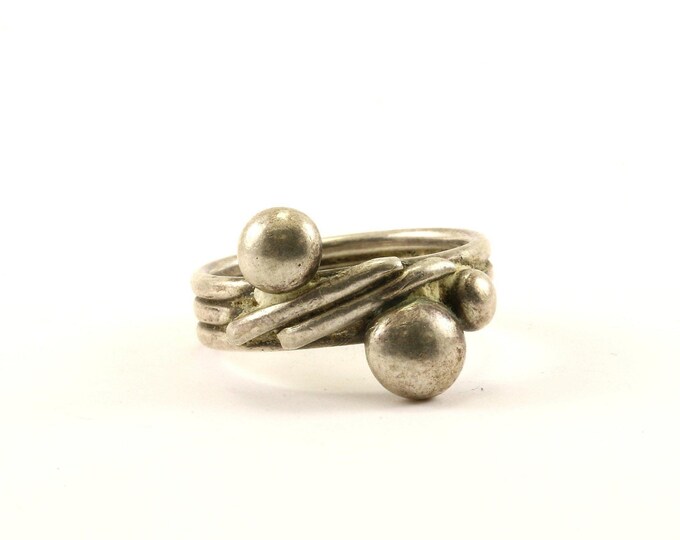Vintage Beads Abstract Design Ring 925 Sterling Silver RG 3872