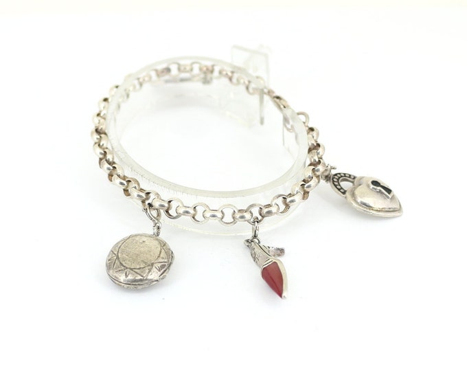 Vintage Fashion Charm Lucky Star Shoe Locket Rolo Chain Bracelet 925 Sterling Silver BR 712