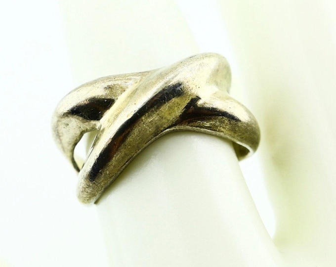 Vintage Elegant Open Cut X Puffy Design Shiny Band Ring Sterling 925 Silver Rg 3681q