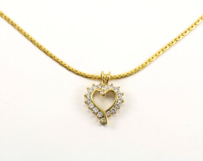 Vintage 24 Inch Heart Shape Crystal Inlay Gold Tone Necklace 925 Sterling NC 128-E