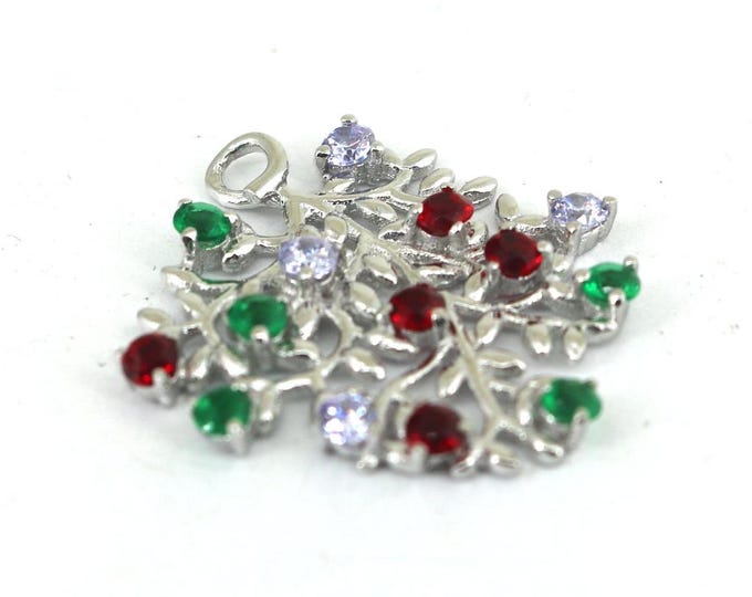 Vintage Holiday Christmas Tree Multi Color Gemstone Pendant 925 Sterling Silver PD 2258