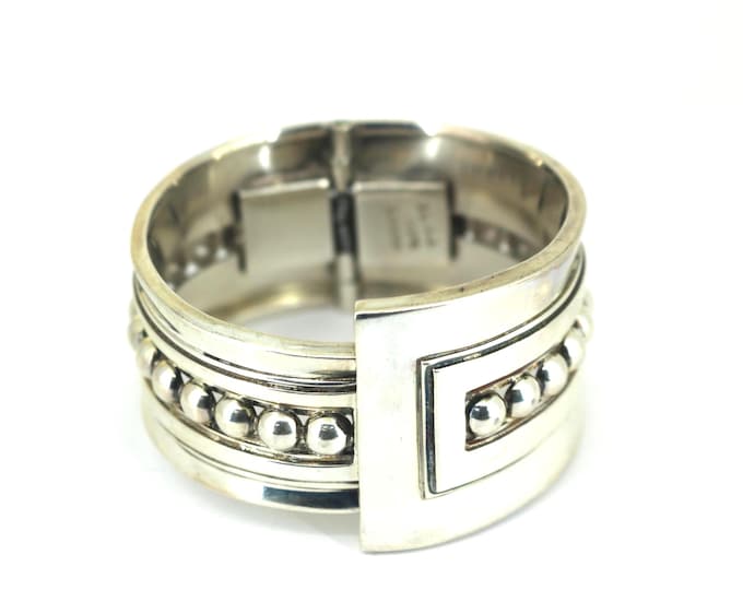 Vintage  Classic Taxco Wide  Cuff Bracelet | Sterling 925 Silver Bracelet | BR 1284