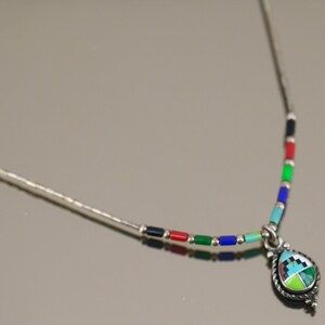 Vintage 16 Inch Navajo Multi Color Multi Stone Beaded Design Chain Necklace 925 Sterling NC 828 image 1