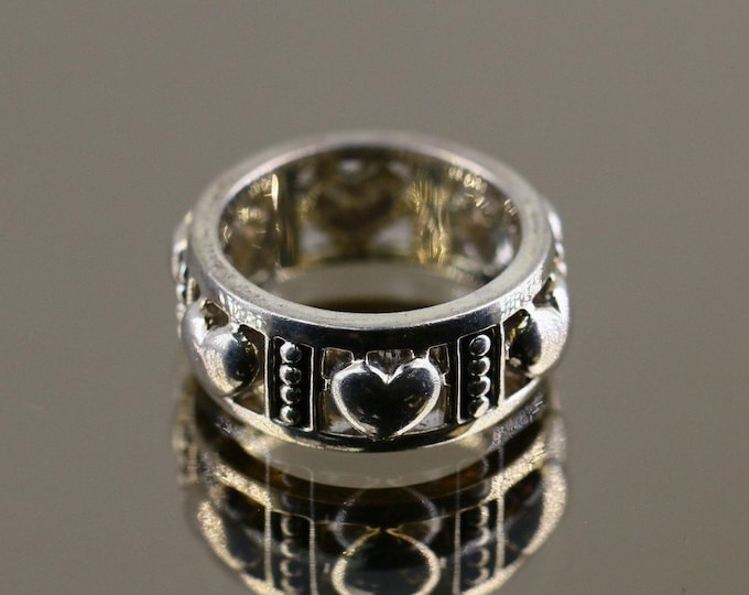 Vintage Ecclissi Thailand Love Puffy Hearts Beaded Unisex Band Design Ring 925 Sterling Size 7 RG 4316a