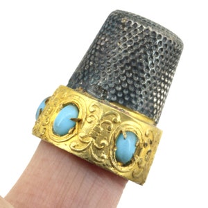 Italy Trimble With Gold Vermeil Band & 5 Blue Coral Stones 800 Silver OT 402