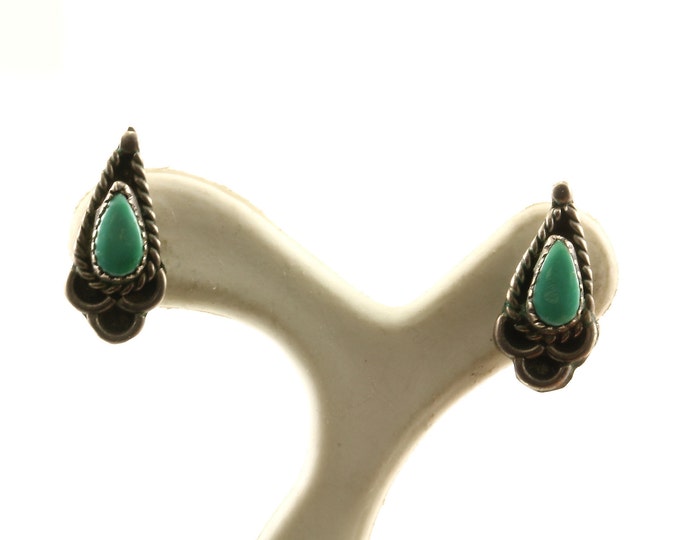 Vintage Small Blue Turquoise Design Stud Earrings Sterling Silver ER 620