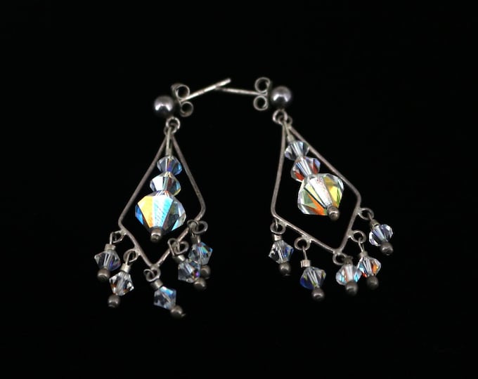 Vintage Exceptional Shiny Crystal Long Drop Dangle Earrings Sterling Silver 925 ER 952