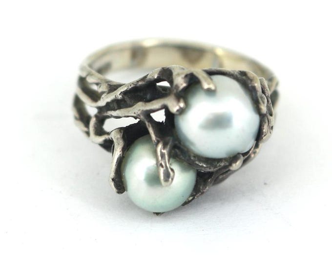 Vintage Artisan Rustic Pearl Signed ORB Handcrafted Ring Sterling 925 Silver Ring RG 3384