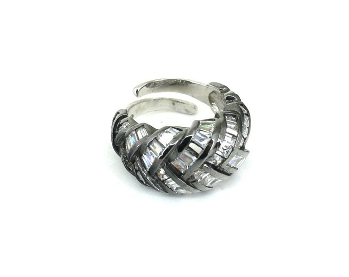 Vintage Size 7.5 Twisted Row CZ Baguette Eternity Band Ring 925 Sterling Silver RG 2774