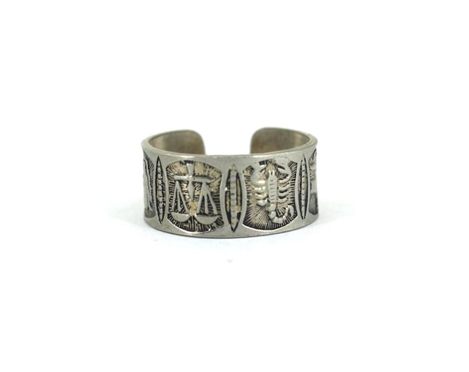 Vintage Zodiac Signs Adjustable Design Band Ring 925 Sterling Silver Size 8.25 RG 2395