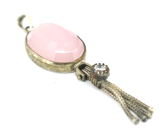 Vintage Pink Opal & Cz Crystals Stone Design Pendant 925 Sterling Silver PD 2230