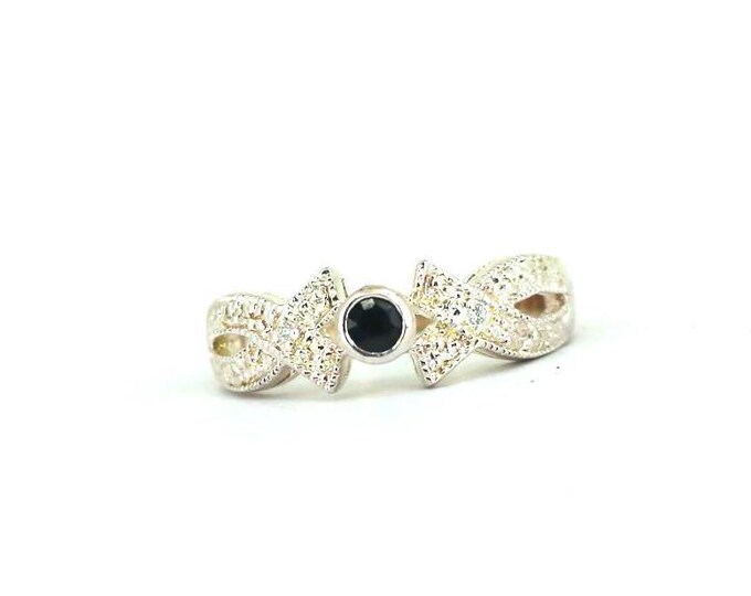 Vintage Elegant Black Sapphire Imitation Pattern Statement Design Ring 925 Sterling Silver RG 2721