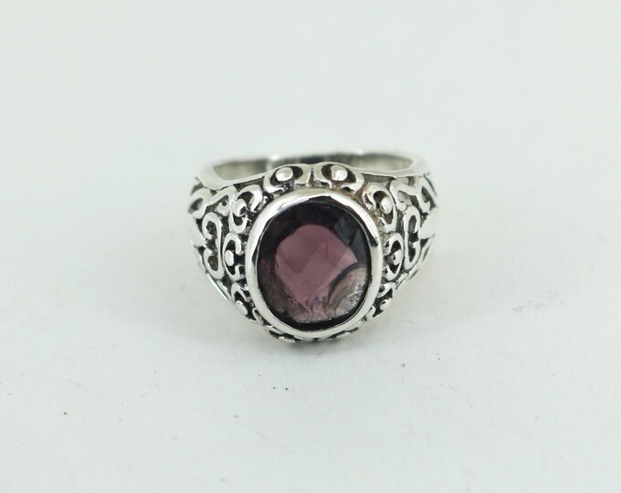Vintage Size 8 Purple CZ Men Ring 925 Sterling Rg 4081